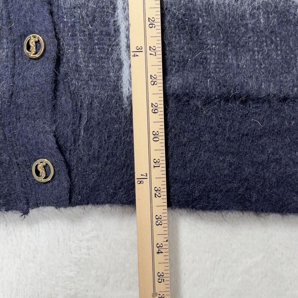 J. Crew Mohair Wool Blend Front Pocket Cardigan Sweater Sz XL Plaid Navy Blue - Picture 11 of 14